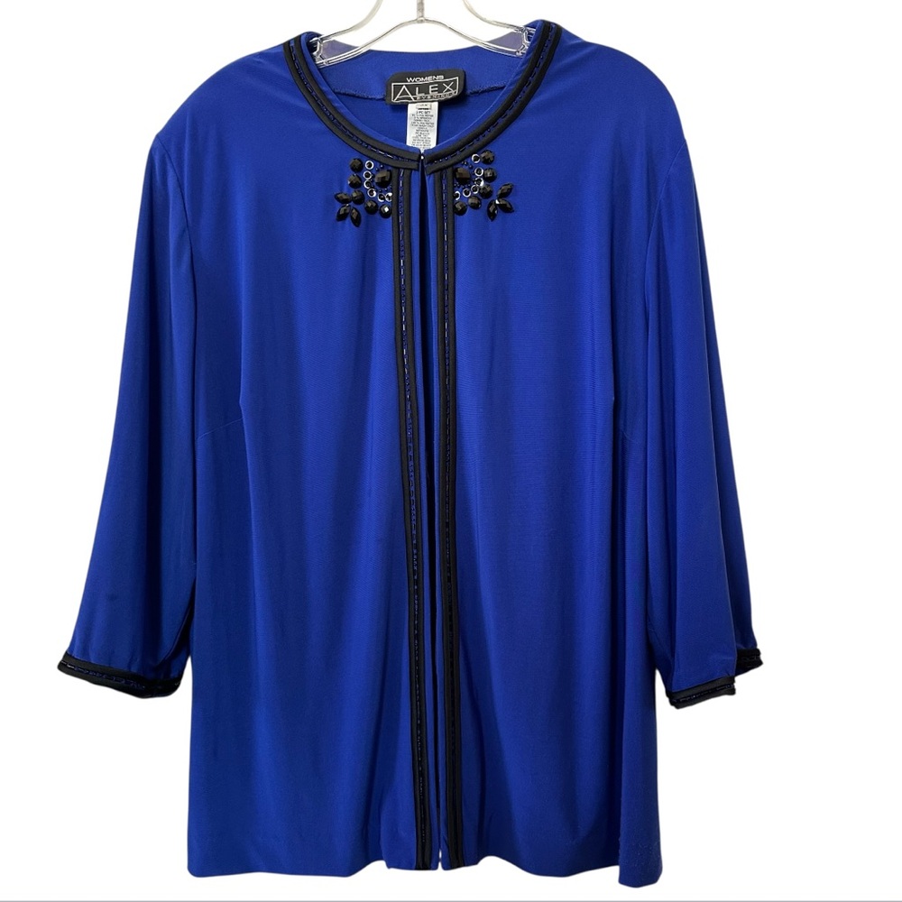 Alex Evenings Blue Embellished Sailor Collar Blazer 3X